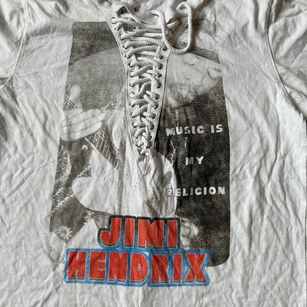 Rockin Artwork Unique Jimi Hendrix fLace Up Front Graphic Tee Sz M - Picture 5 of 9